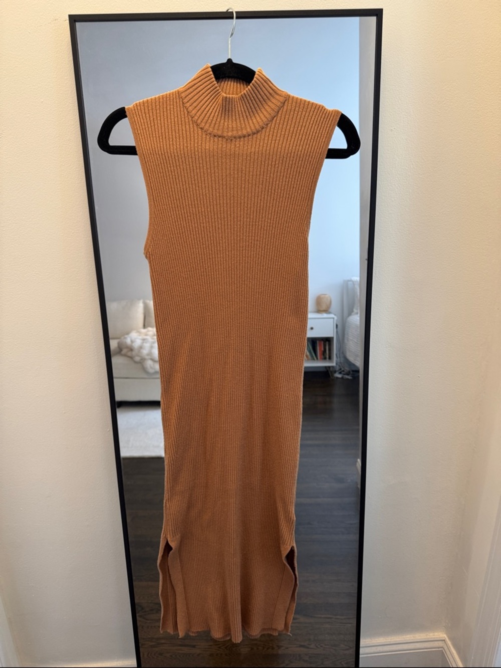 Magaschoni Sleeveless Ribbed Maxi Dress in Camel Brown